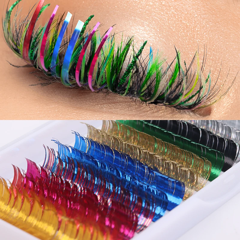 Individual Shiny Colorful Eyelash Extension Holographic Lash Tinsel Gold Lash Extension Tinsel Lash