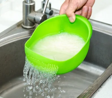 Food Grade Plastic Rice Beans Peas Washing Filter Strainer Green Pink Color Basket Sieve Drainer Cleaning Gadget
