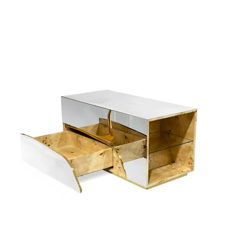 Boca Do Lobo Modern Luxury Metal Bedside Table Stainless Steel Frame Nightstand Table