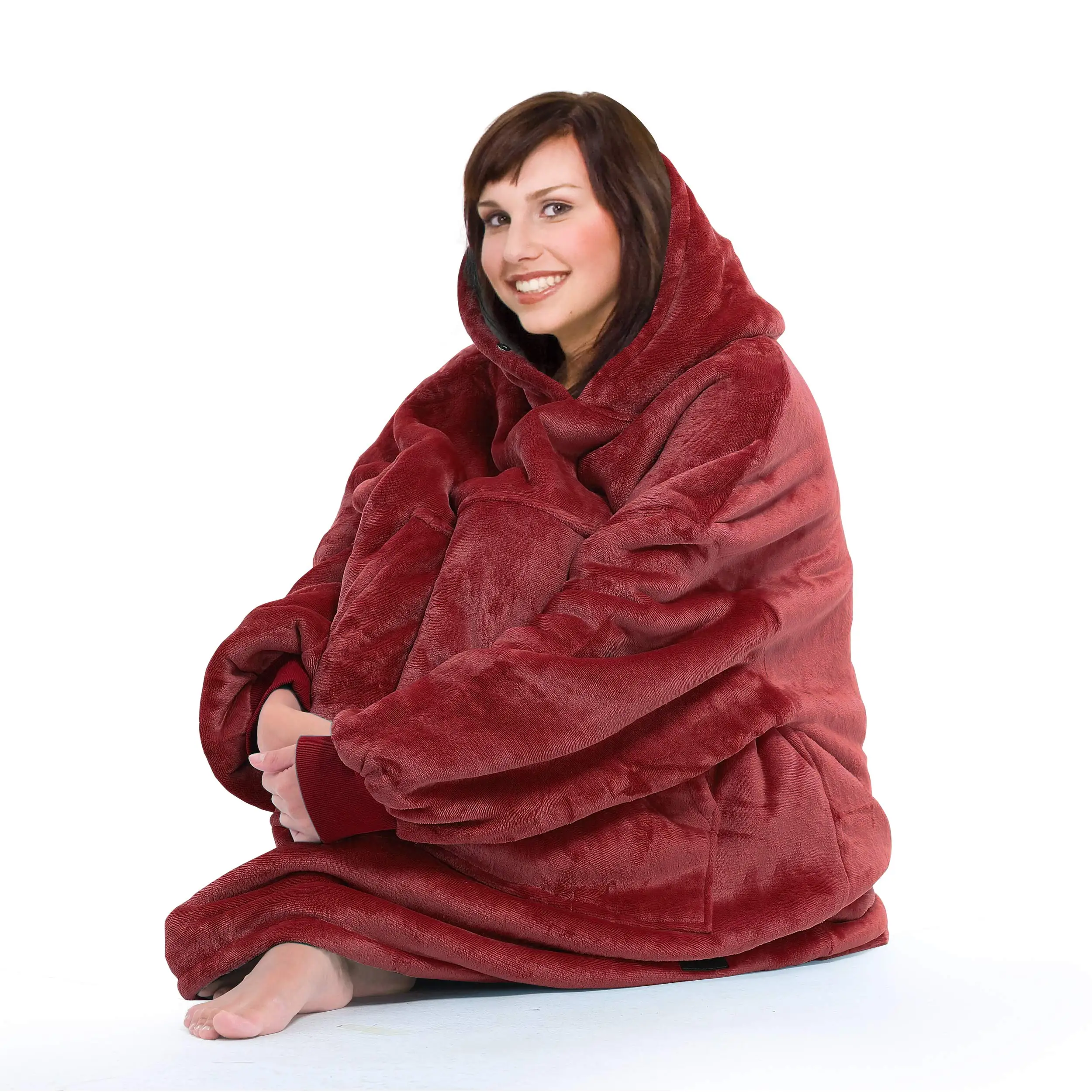 Adults Sherpa Fleece Blanket Hoodie Oversized Sweatshirt Blanket with Pockets