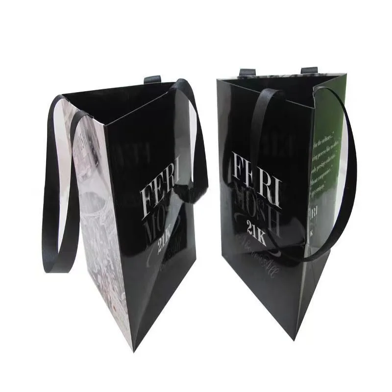 Factory custom gift special design printing luxury triangle paper bags with your own logo shipping bag