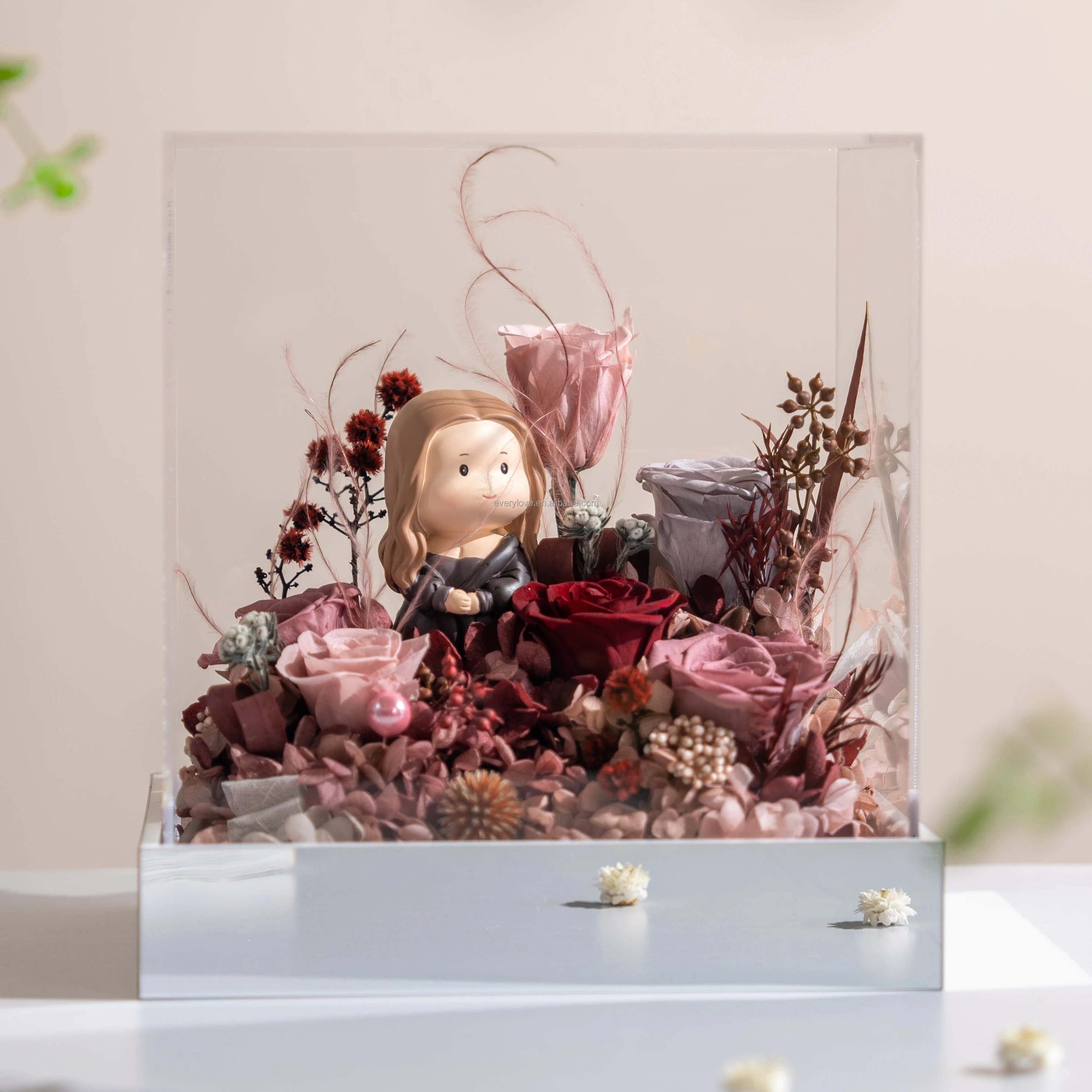 Every love new product preserved rose  eternal flower cute Little girl in Acrylic box for gift home decor