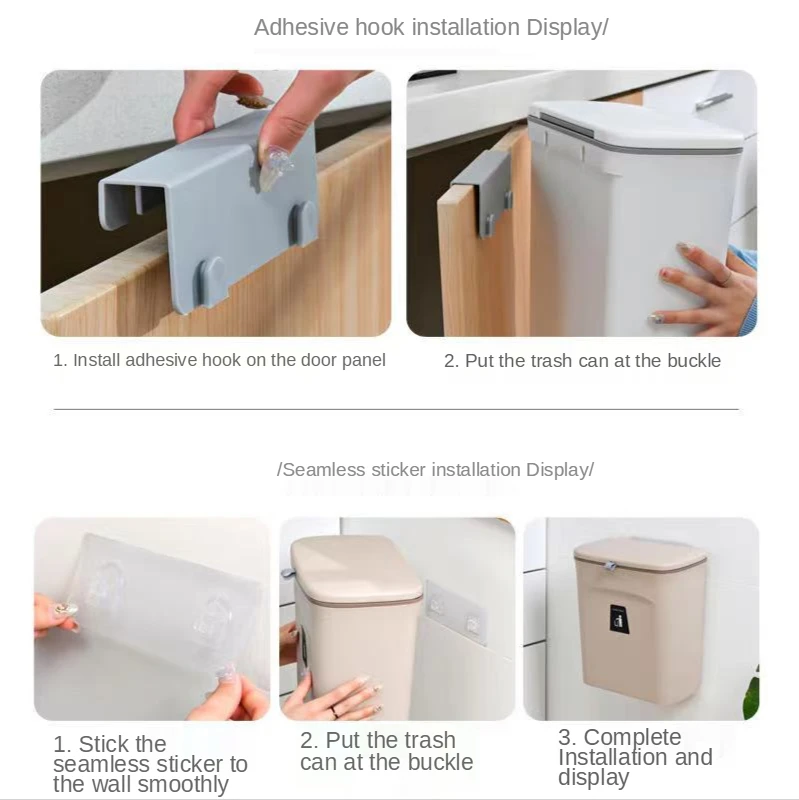 Durable Hook Type Trash Can With Lid Home Portable Kitchen Cabinet Door Hanging Waste Recycle Bin