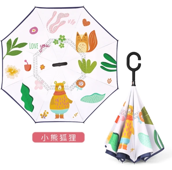 Custom rainproof safety switch children cartoon yellow Reverse Umbrella Inverted umbrella sun outdoor Umbrella for kid