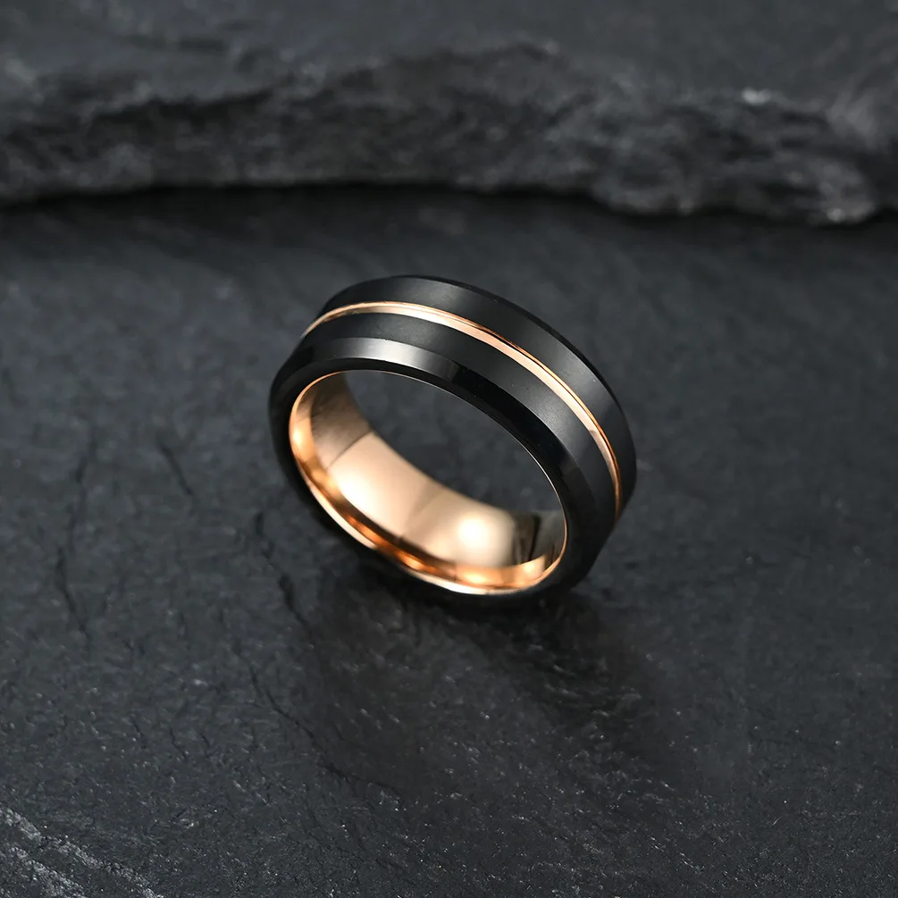 Alibaba Wholesale 8mm Scratch-proof Tungsten Steel Black Double Color Wedding Ring For Mens Boyfriend Gift