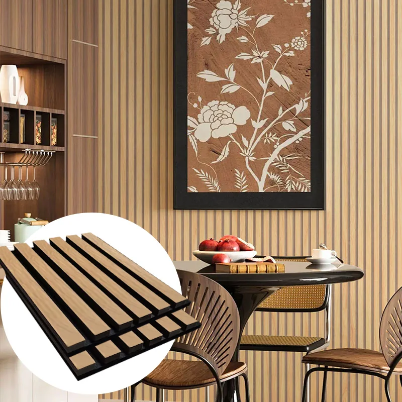 MDF Waterproof and Fireproof Interior Wall Design Natural Acoustic Panel Slat with Soundproof Function Wooden Panel Board