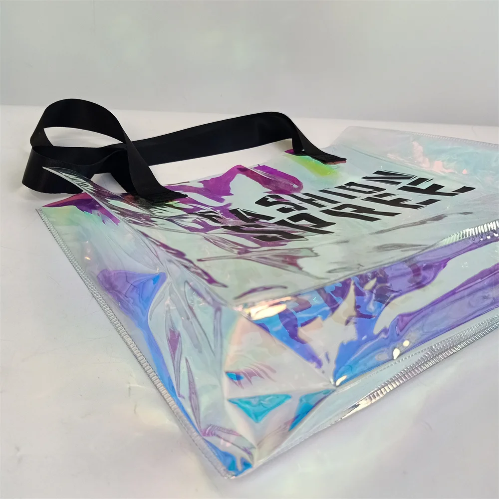 Custom Blank Stadium Approved Holographic Clear Tote Bag Hologram Clear Plastic Bag Beach Pool Transparent Iridescent Bags