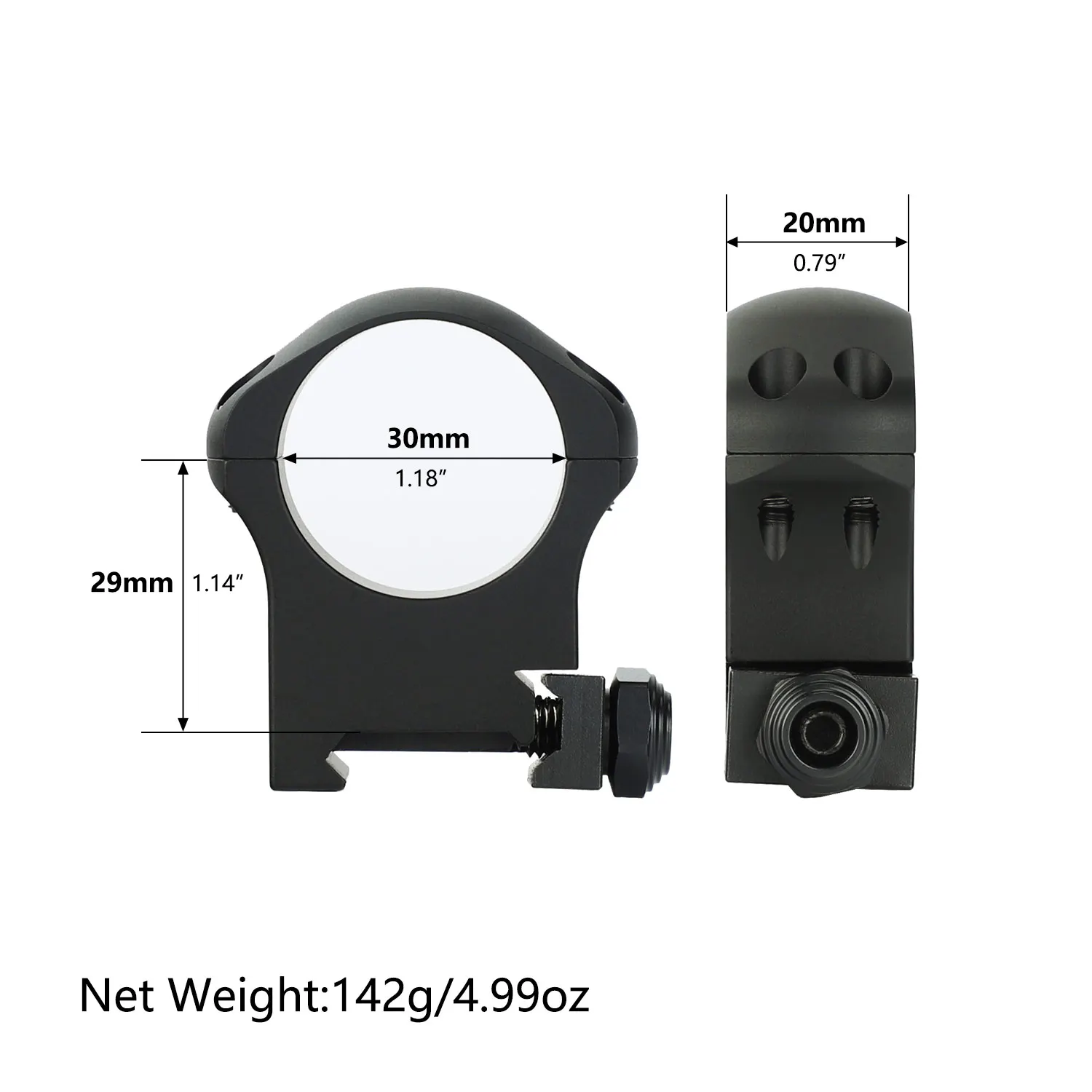 Ohhunt Scope Accessories 7075-T6 Black Hard Coat Anodized 30MM Scope Rings Low Profile Hunting Scope Mounts
