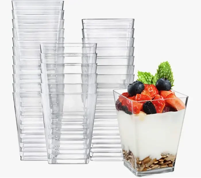food grade cake cups 5oz Square Shape PS plastic disposable mousse dessert cup with spoon