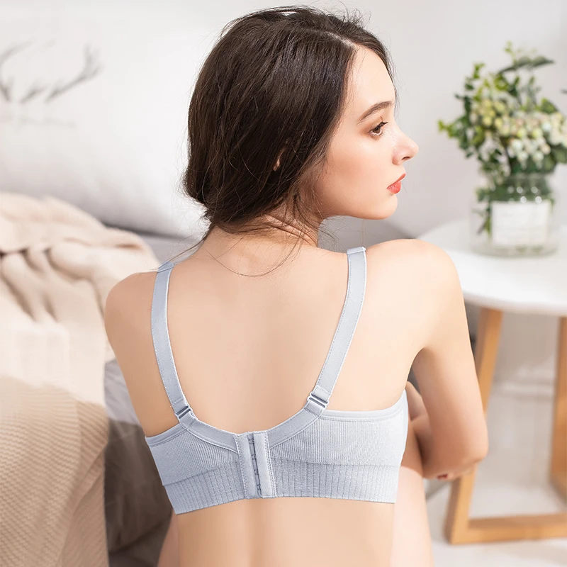 Seamless breastfeeding bra front button wire free pregnancy bra pull together to prevent sagging and removable padded underwear