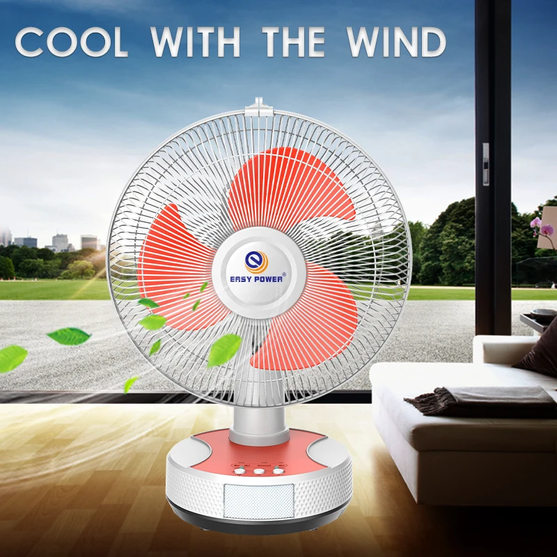 EP-2512  easy operate solar power rechargeable fan with Led light AC DC table fan rechargeable battery operated fan for home
