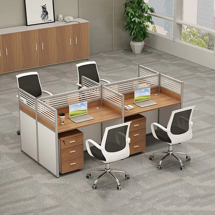Wooden Office Cubicle Call Center Workstation Desk Work Station 4 Seater Modular Office Working Table