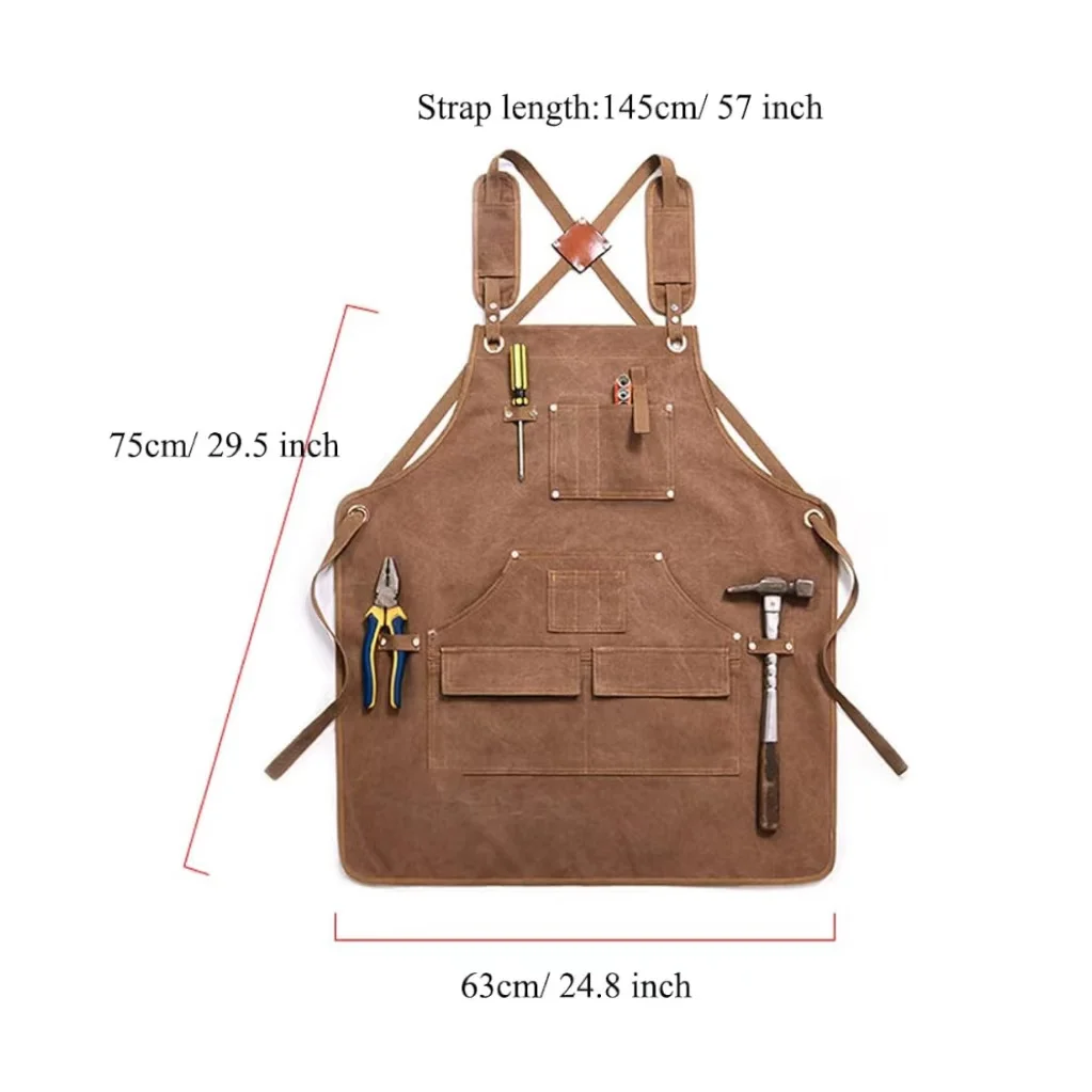 Unisex Heavy Duty 16-pockets waxed Canvas Work Apron New Durable Goods with Cross-Back Straps Adjustable Bib for Kitchen Tools