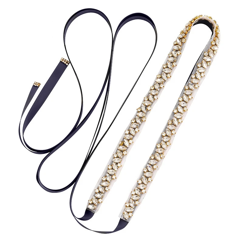 
Handmade Rose gold Rhinestone Wedding Belt Crystal Beaded Applique Hotfix Satin Ribbon Wed Bride Belt for Dresses 