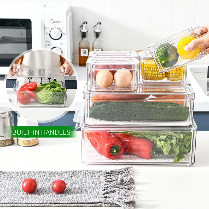 Transparent Refrigerator Organizer Bins Fridge Freezer Kitchen Cabinet Pantry Acrylic Food Organizer Storage Boxes Containers