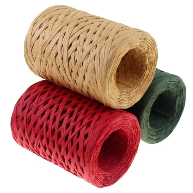 Natural Raffia Factory Wholesale Rolls Army Green Colored PP Raffia Twine Paper Ribbon for Gift Box Packing Raphia Rafia