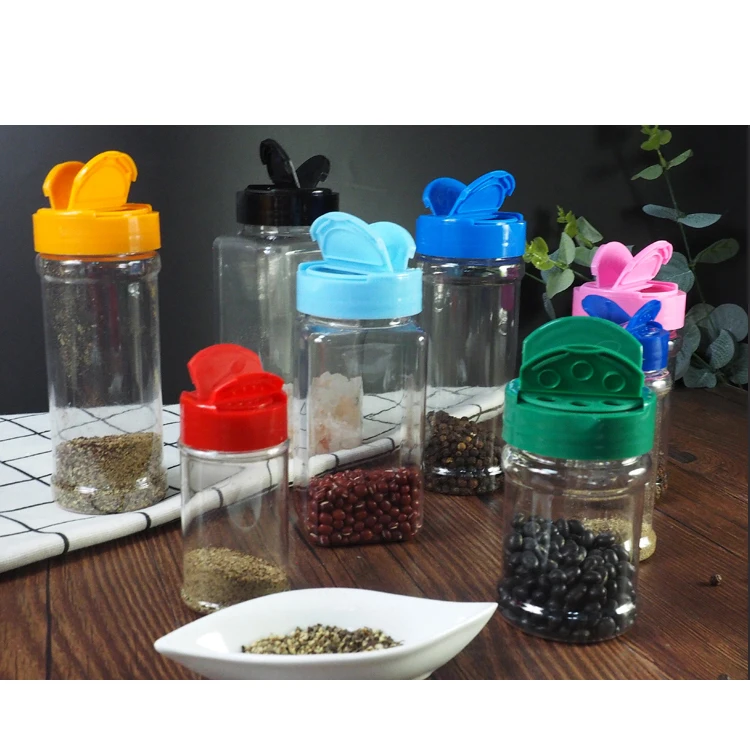 New professional blue 100ml round plastic salt and pepper shaker, Good Quality hand operated black 100ml round glass salt shaker