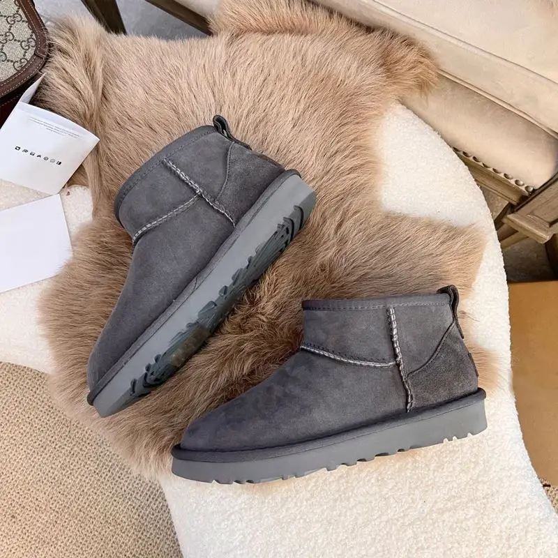 Logo Custom Winter Snow Boots Plus Size 44 Brands Design Ugh Cowhide Leather Fur Women Snow Boot