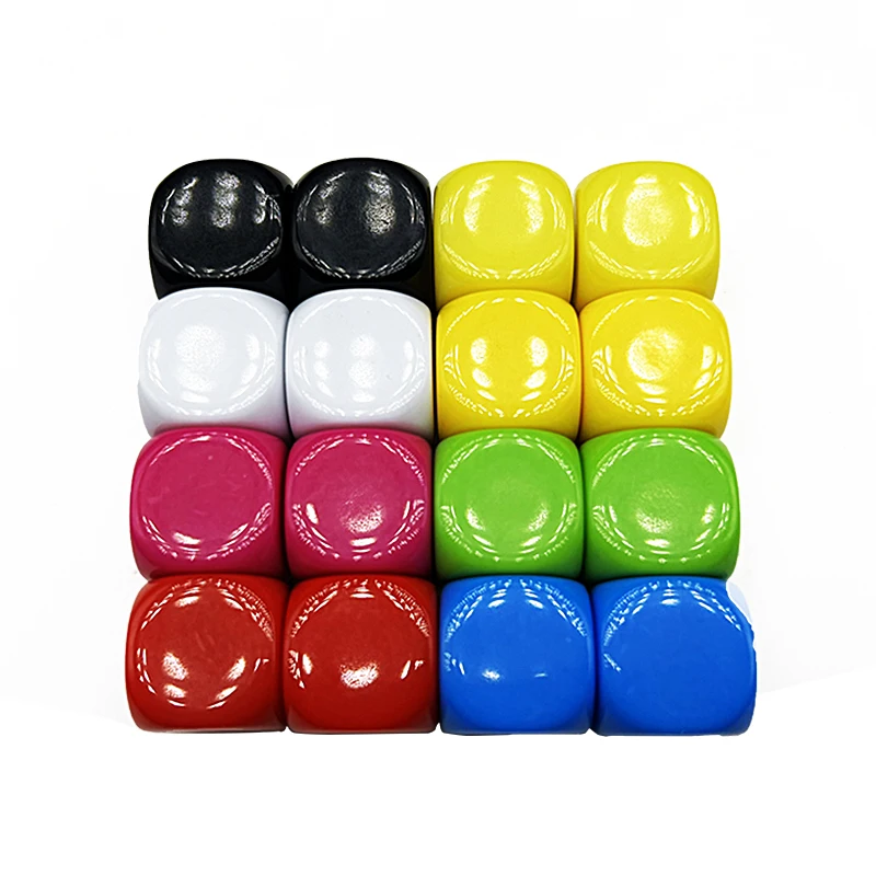 Assorted Color DIY Six Sided 16mm 20mm Blank Acrylic Dice Cubes D6 Dice for Board Games