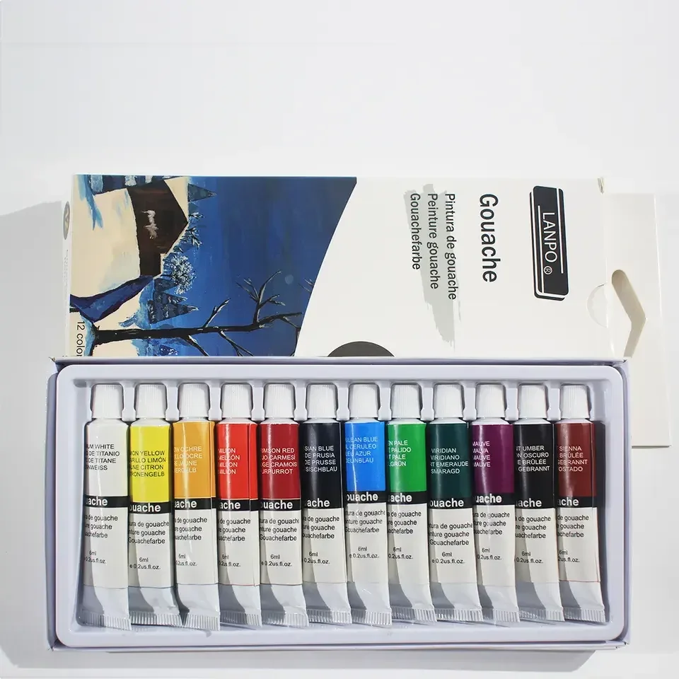 LANPO B2S Gouache color paint set12x6ml student quality painting kit hobby kit