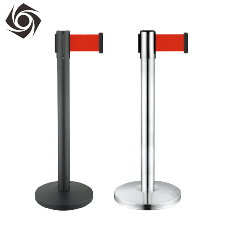High Quality Black Metal Cast Iron Base Modern Bank Queue Line Crowd Control  Traffic Barrier Retractable Belt Stanchion