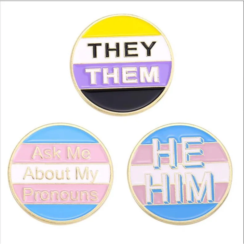 Grammar Enamel Pins Cute Frog Butterfly Cat Lapel Pins She Her He Him They Them Subject Pronoun Badge Jewelry Gift for Kids