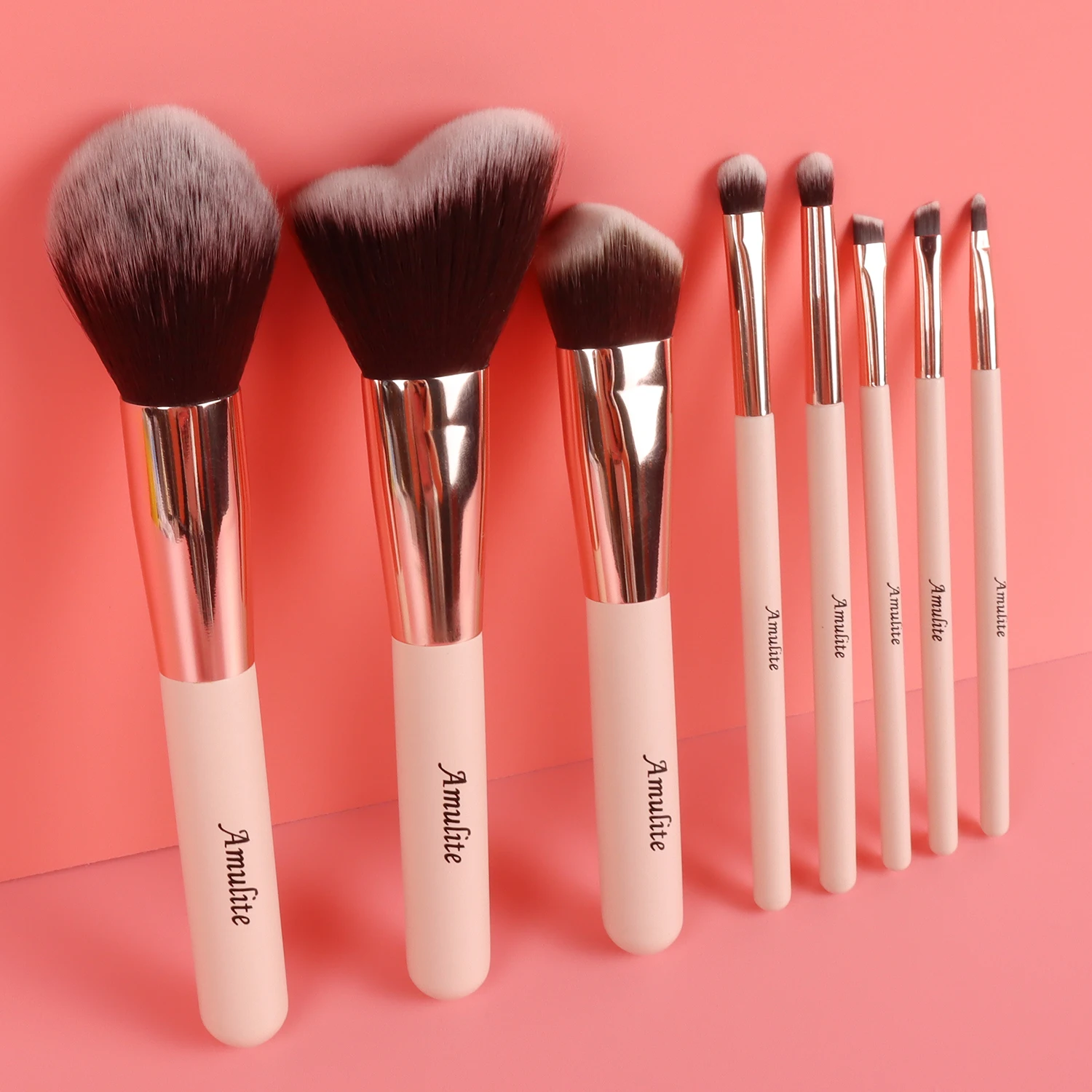 Amulite 8pcs custom logo pink synthetic hair makeup brush