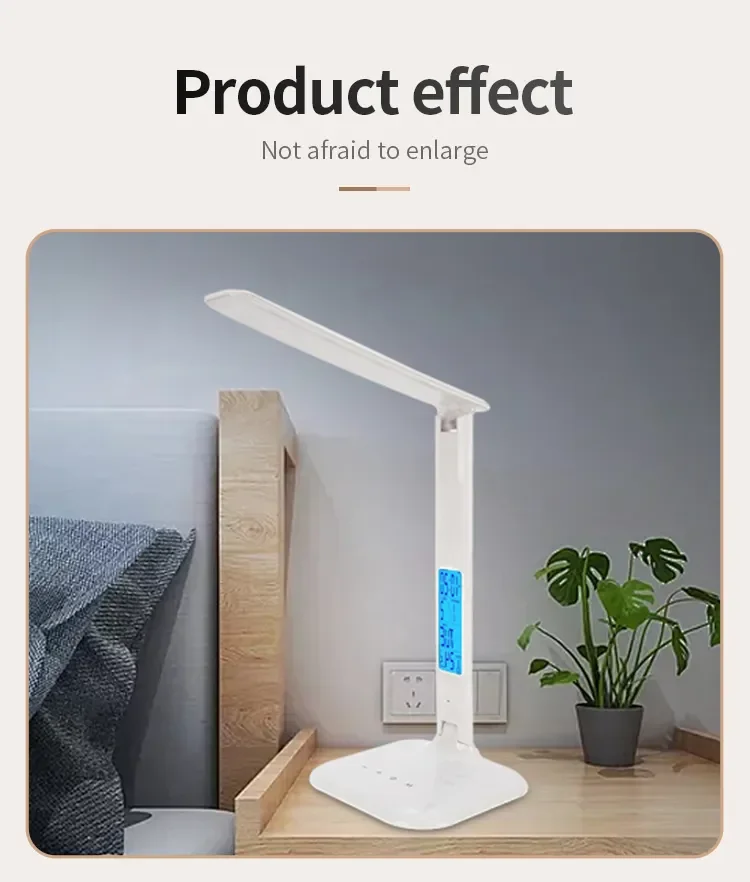 Portable eye protection LED bedside desk lamp wireless charger with Calendar Alarm Clock dimming foldable desk lamps