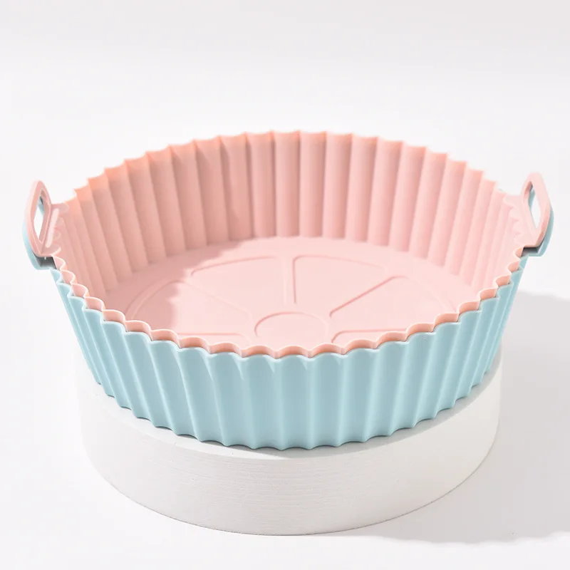 8inch Bpa Free Food Grade Silicone Basket Trays Mat Molds For Air Fryer Liner