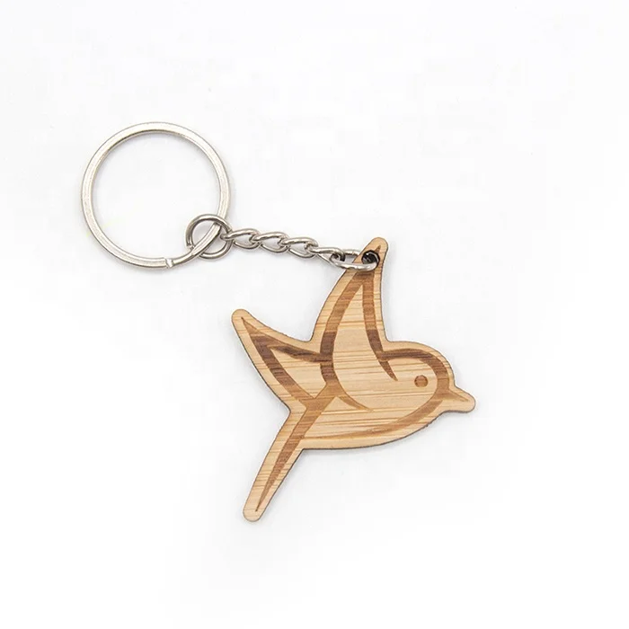 Best Selling Custom Wooden Keychain Key Ring Bird Shape Wood Keyring