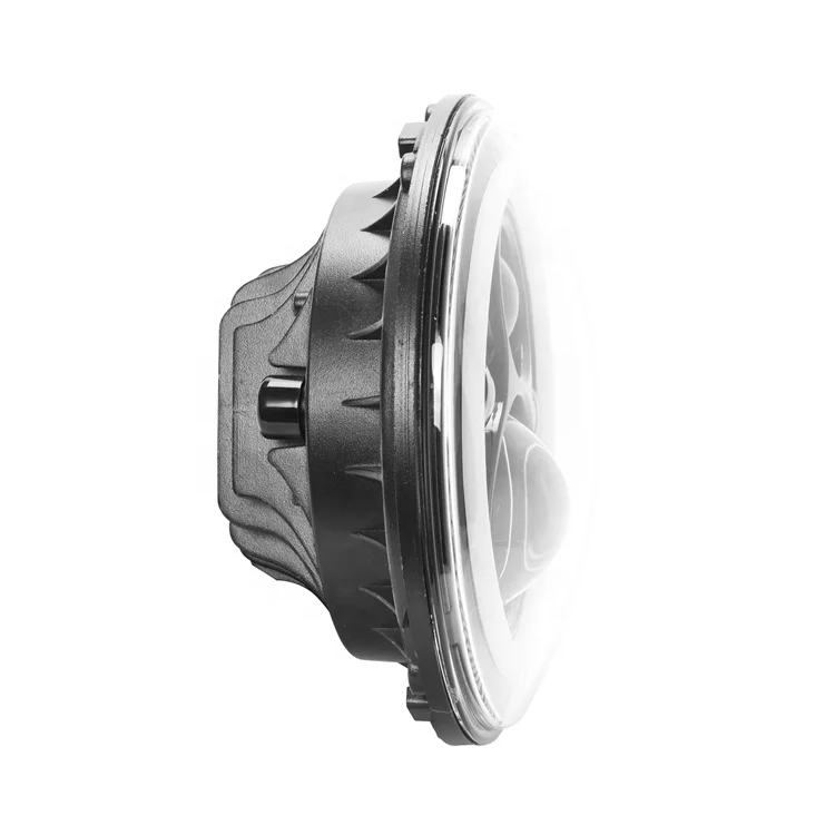 Chrome Black 7 Inch Round LED Headlight with Halo Ring Amber Turn Signal High Low Beam for VW Beetle Classic Land Rover Toyota