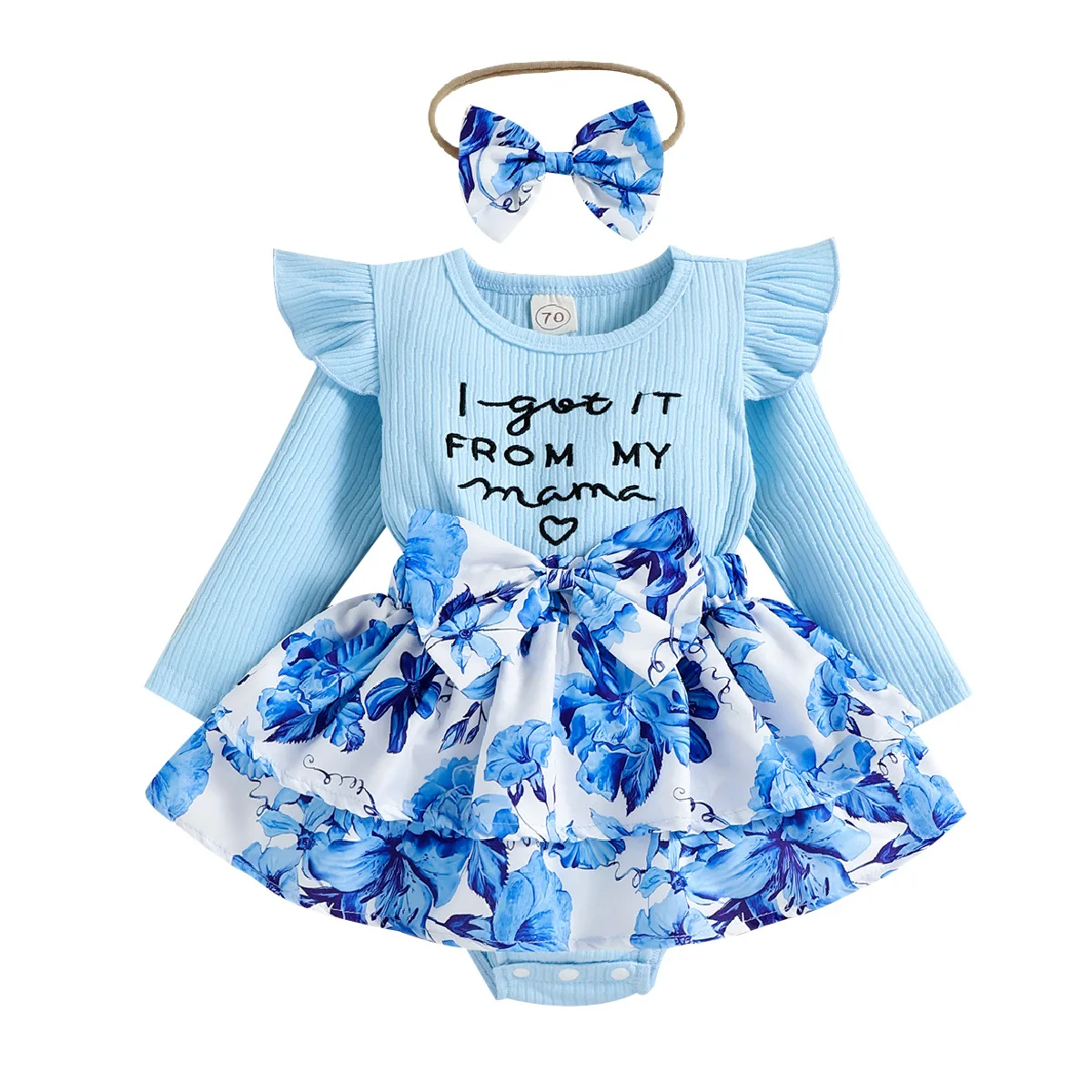 Custom Logo 1Pcs RTS Spring Autumn Bodysuit Baby Girls Newborn Infant Toddler Clothes Snap Button Ribbed Cotton Embroidered