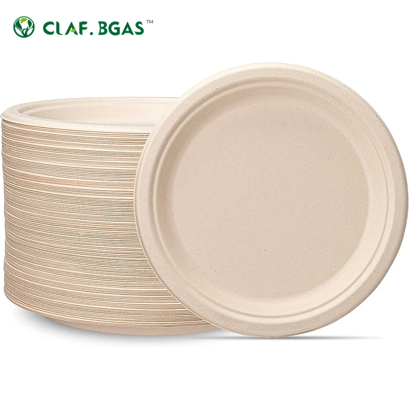 Eco-friendly Degradable Biodegradable compostable 9 inch dinner party sugar cane pulp sugarcane bagasse disposable paper plate