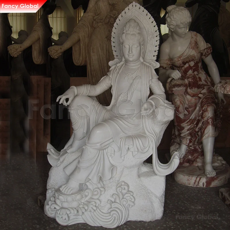 Life Size Large Buddha 2m White Stone Marble Guanyin Kwan Yin Statue For Decoration