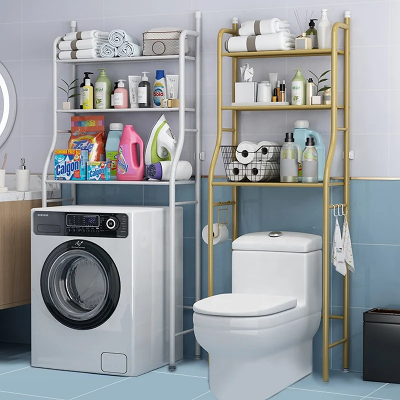 3-Layer Thickened Metal Tube Floor Standing Bathroom Supplies Shelf Washing Machines Toilet Rack Organizer For Bathroom