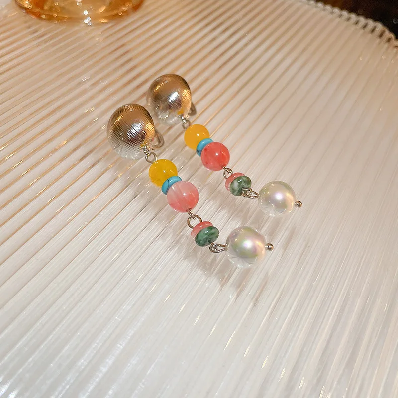 fashion quality agate pearl tassel chain earring women