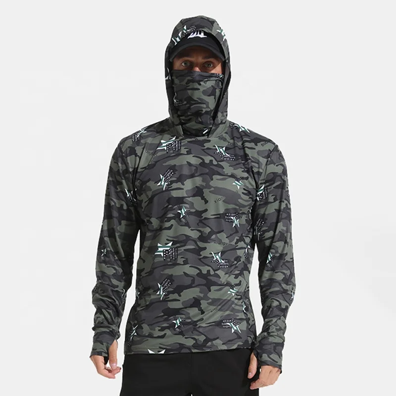 Sublimation custom printing fishing jersey  Upf50+  long sleeve fishing sun protection face mask hoodie