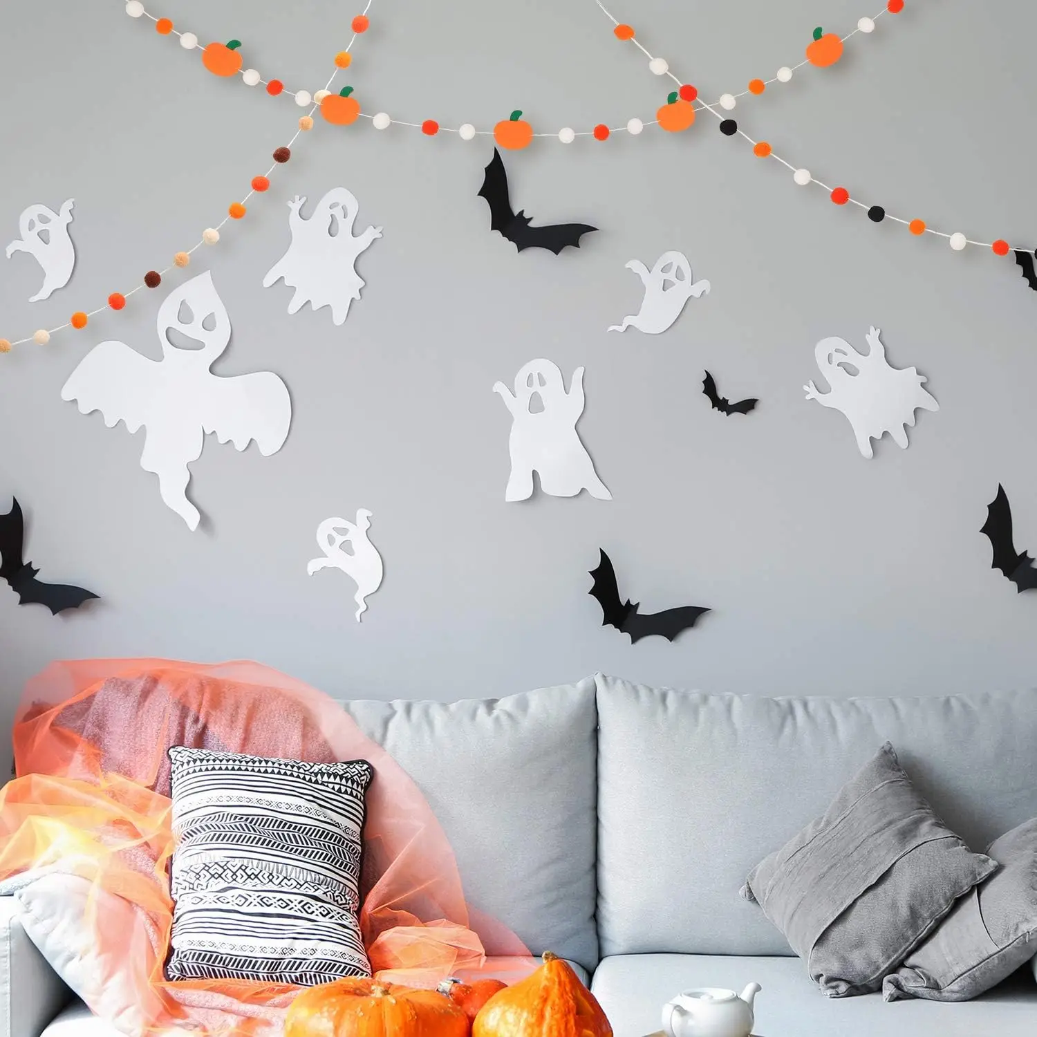 2024 new hot chic 2 pack gorgeous fireplace haunted house halloween themed horror party decor felt black bat garland banner
