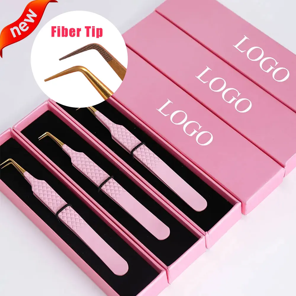 Розовый Пинцет для ресниц с алмазным захватом розовая коробка упаковка изолирующий фирменный объема