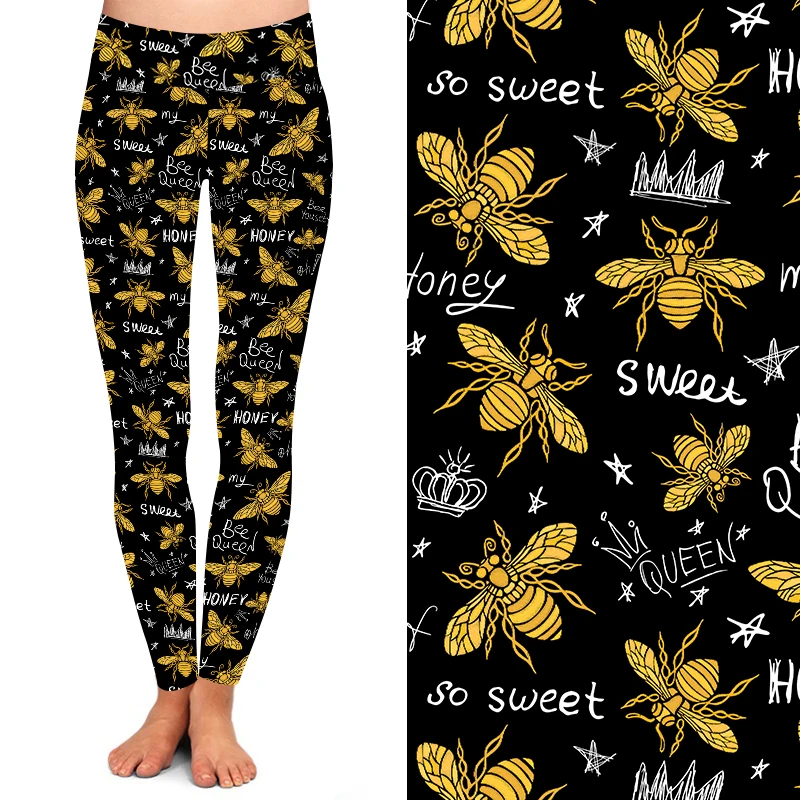 Bee queen honey Printed Women High yoga waist buttery soft 92% polyester 8% spandex leggings for women