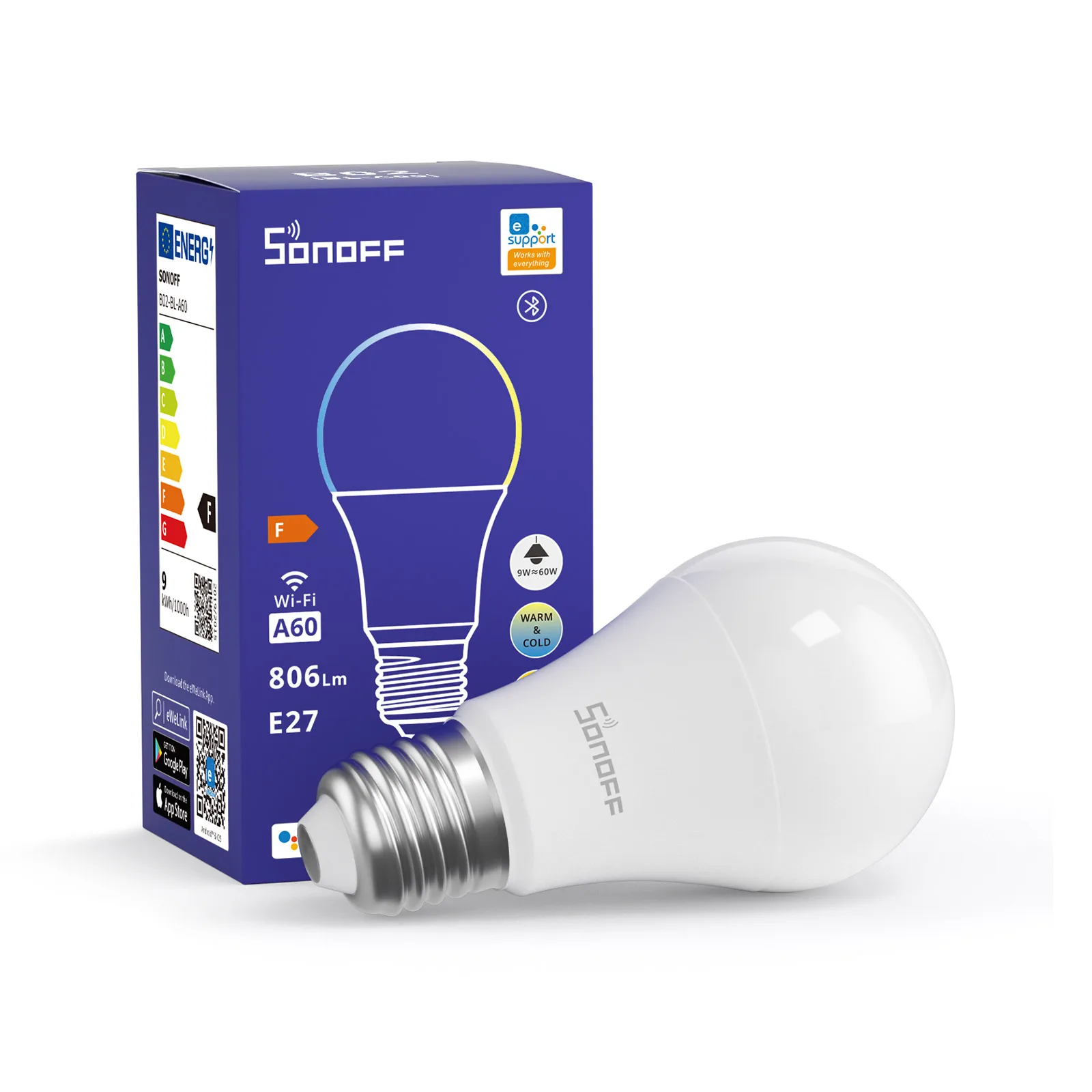 Sonoff B02-BL-A60 WiFi Smart LED Bulb Adjustable Brightness E27 Dimmable Bulb Lamp For Smart Home Automation eWeLink APP Control