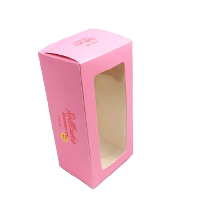 
Customized Logo Printed Pink color Paper Box With Clear Window 