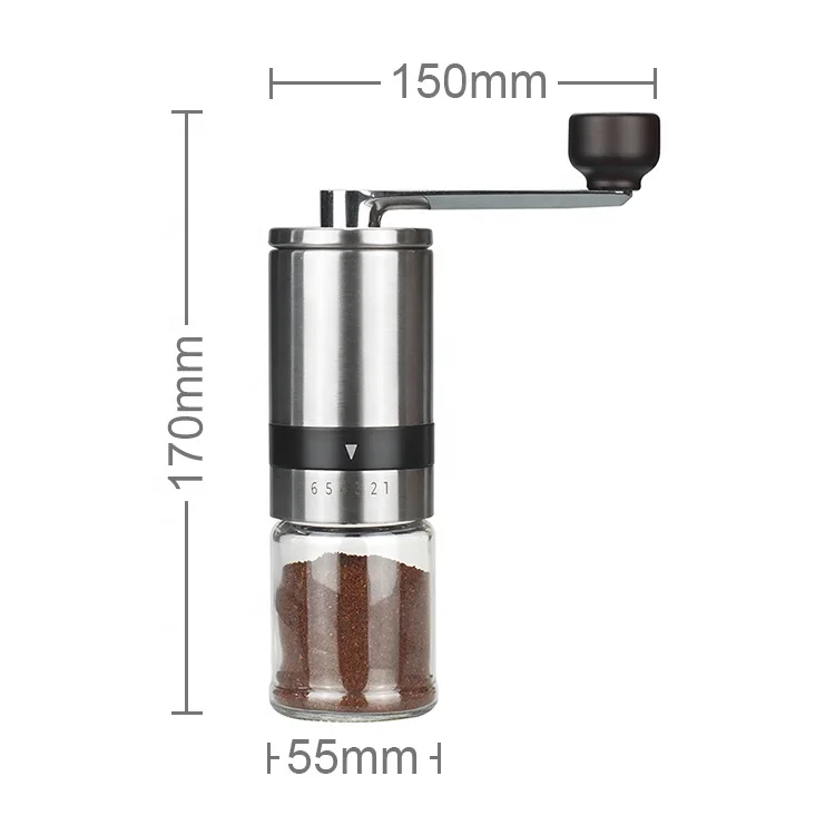 Small Capacity New Design 1 Cup Glass Jar Stainless Steel Ceramic Coffee Bean Grinder Manual Coffee Mill