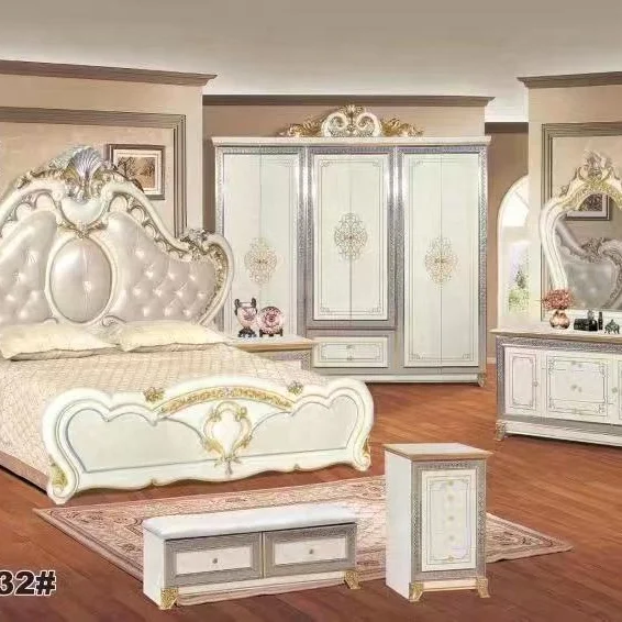 Luxury King size bed Classic Baroque Style Full Solid Wood Hand Made Bedroom Set