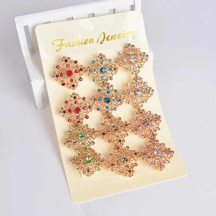 3*3cm Brooches Women Jewelry Sets Crystal Rhinestone Safety Pin Brooch Bridal Hair Accessories Fashion Jewelry Brooches