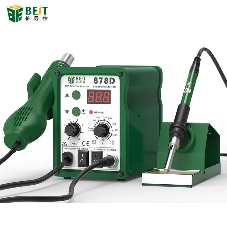 Bestool 878d 2 In 1 station de soudure a air chaud Hot Air Gun And Temperature Adjustable Iron Lead Free Soldering Station