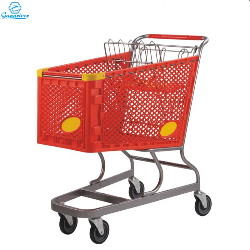 Semi-Plastic Supermarket Shopping Mall Trolley Cart with Seat Metal Hand Truck