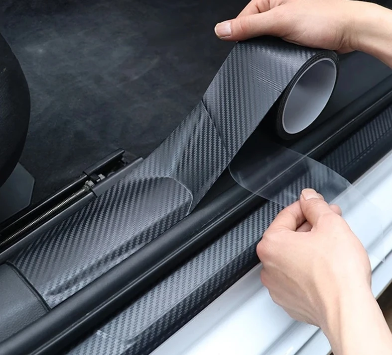 Wholesale 3D Carbon Fiber Sticker Car Threshold Protective Film Anti Scratch Waterproof Matte Black Nano Sticker for Car Body