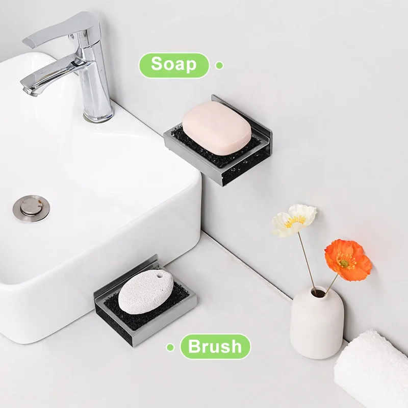 Customized Bathroom Sink Metal Soap Dish Holder Shower Hanging Self Adhesive Soap Drain Box