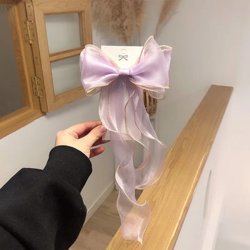 Wholesale American and European Style Fabric Hair Clip Korea Organza Ribbon Bows Hairpin for Girls Red Color for Daily Use